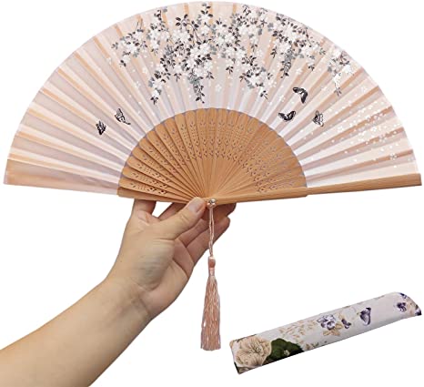 Amazon.com: XGAKWD Folding Hand Fan with Tassel, Chinease/ Japanese Handmade Silk Bamboo Hand Held Fans for Women's Gifts Wedding Party Favors Supplies (Gold): Kitchen & Dining